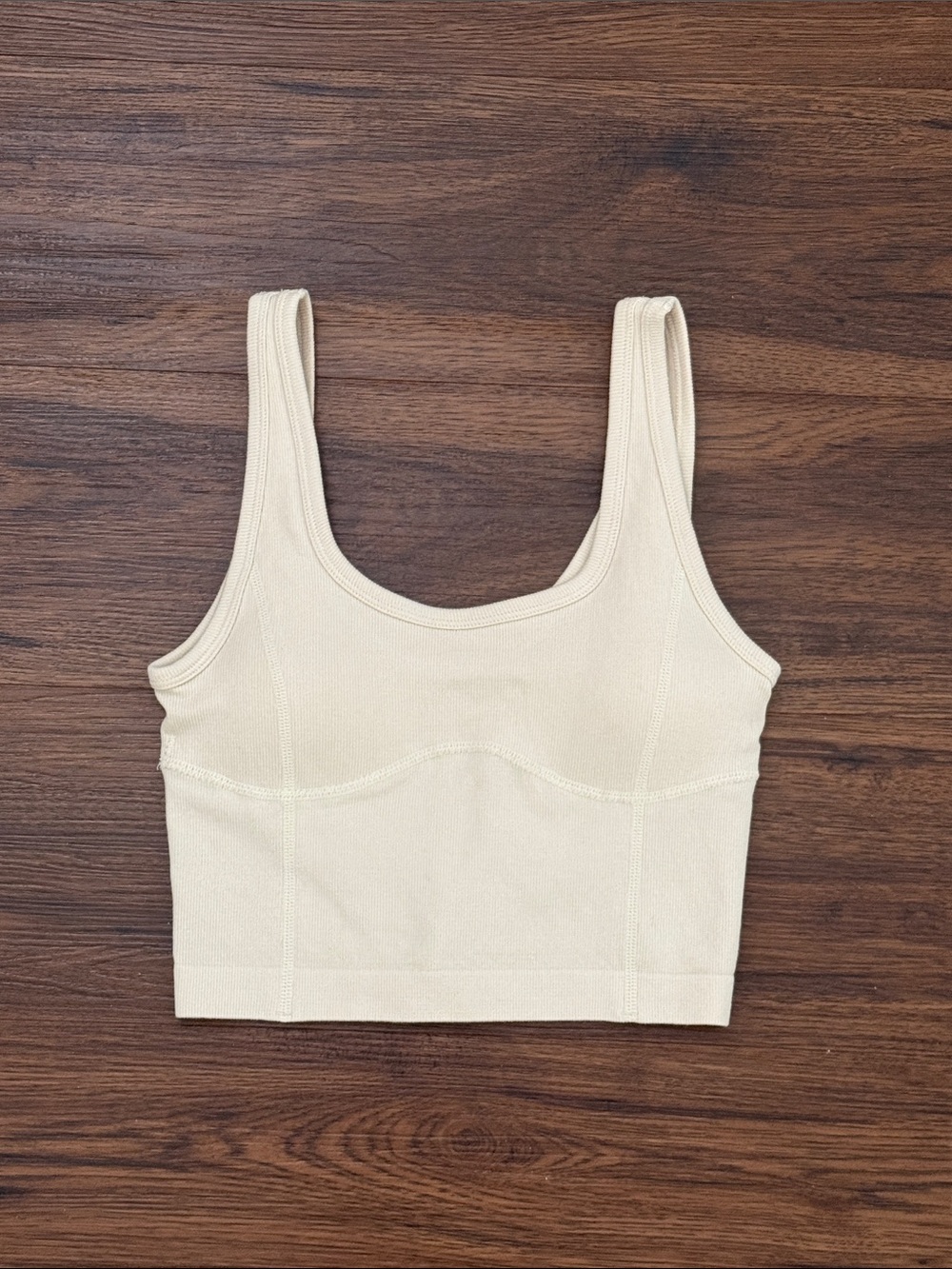 Cream Ribbed Scoop Neck Athletic Top